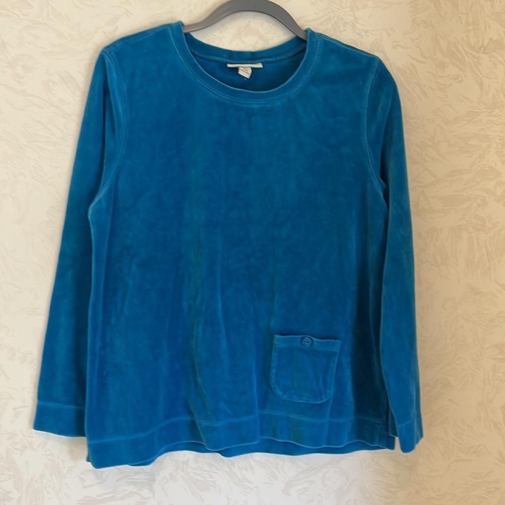 Appleseed's Dark Turquoise Velour Long Sleeve Crewneck Top Size L - Picture 2 of 7